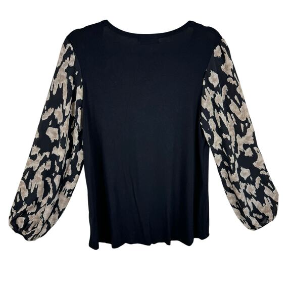Homebody Black Leopard Print Long Balloon Sleeve Stretchy Pullover Blouse Size M - Picture 2 of 5